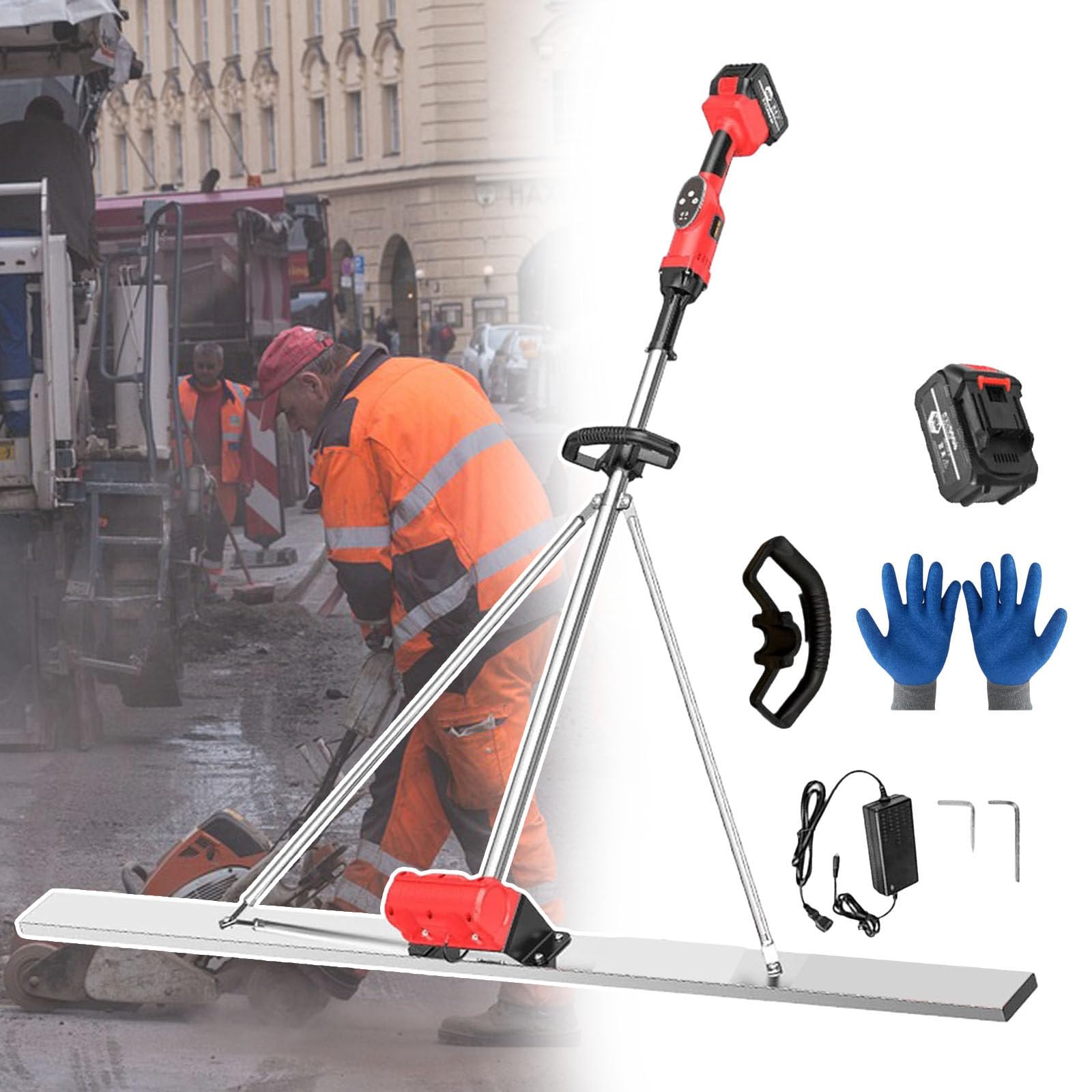 smafoseedding Regla De Hormigón Inalámbrica, Regla Vibratoria Recargable, Hoja De 150 Cm De Largo, con Carcasa De Aleación De Aluminio, para Trabajadores De La Construcción De Carreteras,1BAT