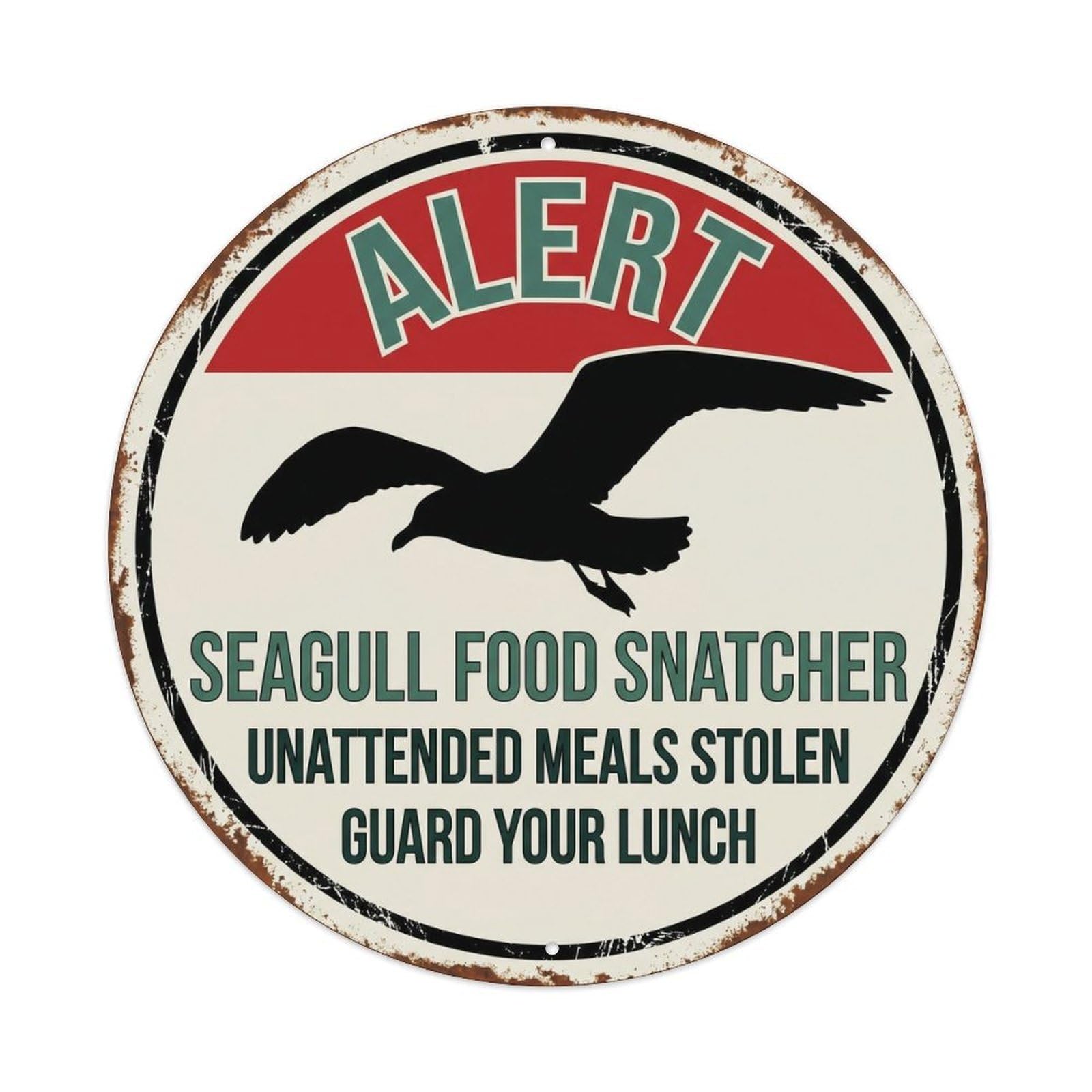 Fqcyn Style Bossy Seagull Beach Thief Metal Tin Sign Plaque Wall Decor For Cafe, Club Bar, Office, Home Garden Round Metal Poster 8X8inch