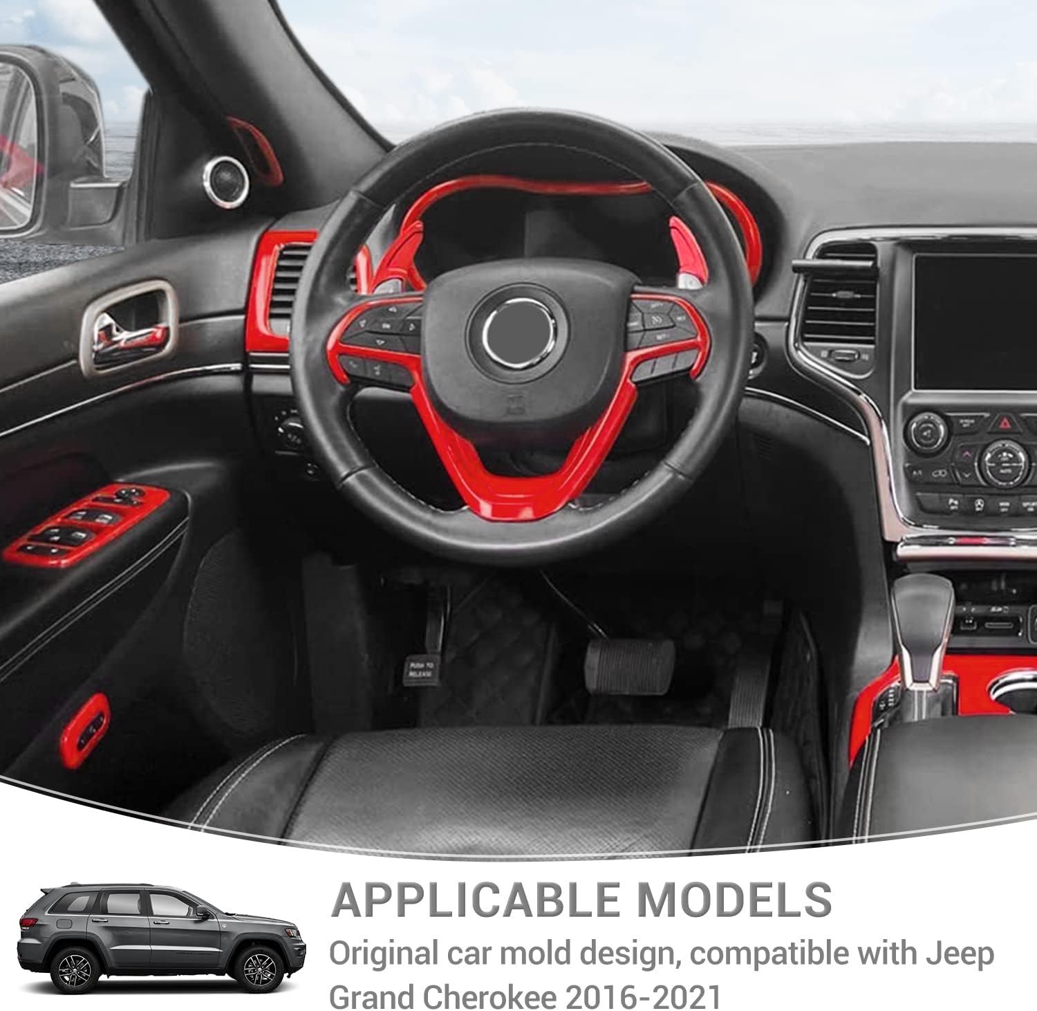 for Grand Cherokee Interior Trim Kit Red Compatible with Jeep Grand Cherokee 2016-2021 Red Interior Accessories 17pcs
