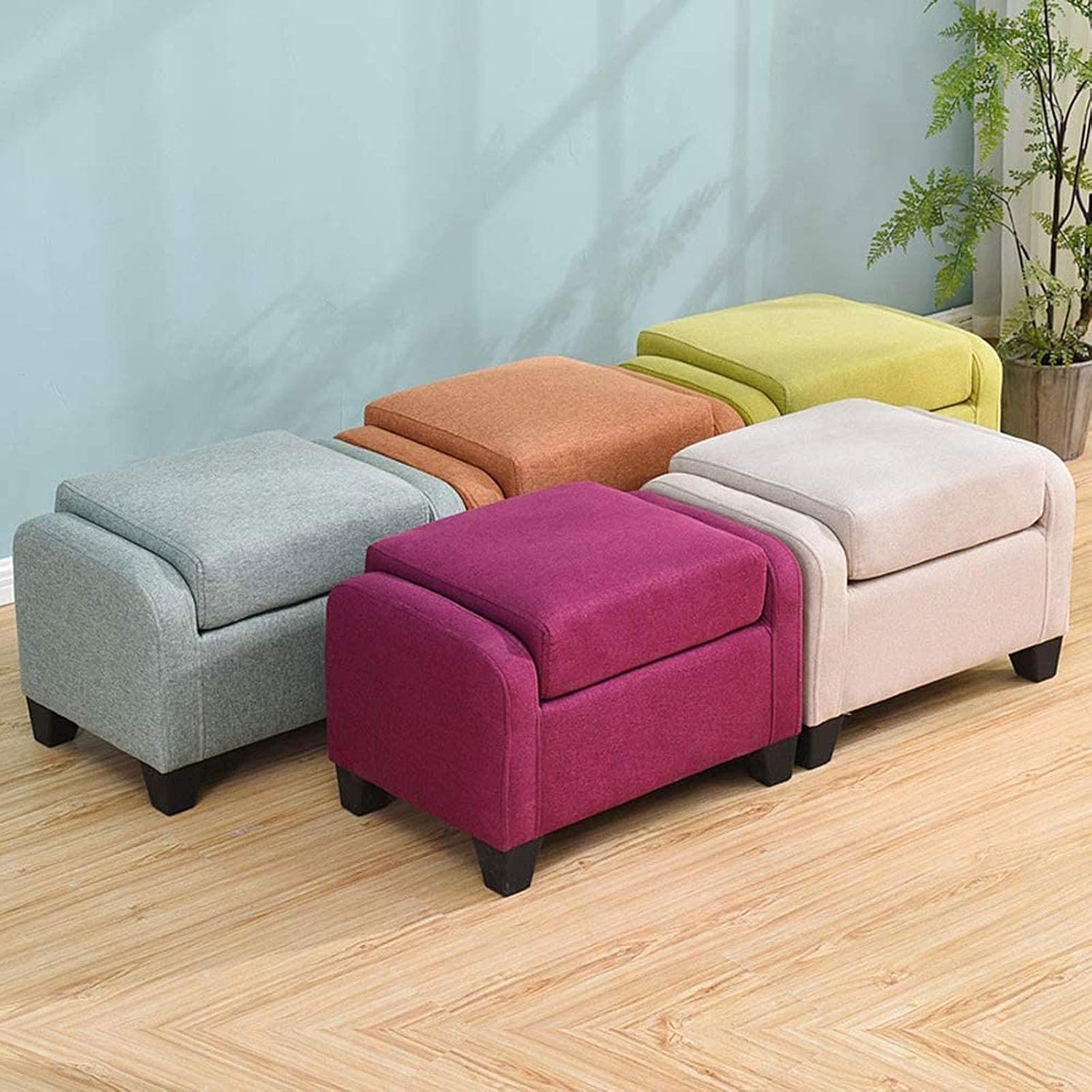 LaseVe Footstool, Footstool Dressing Table Footrest Sofa Stool, Solid Wood Fabric Living Room Shoe Bench Creative Household Stool Footstool 60×40×40cm Seat Storage Footstool(C
