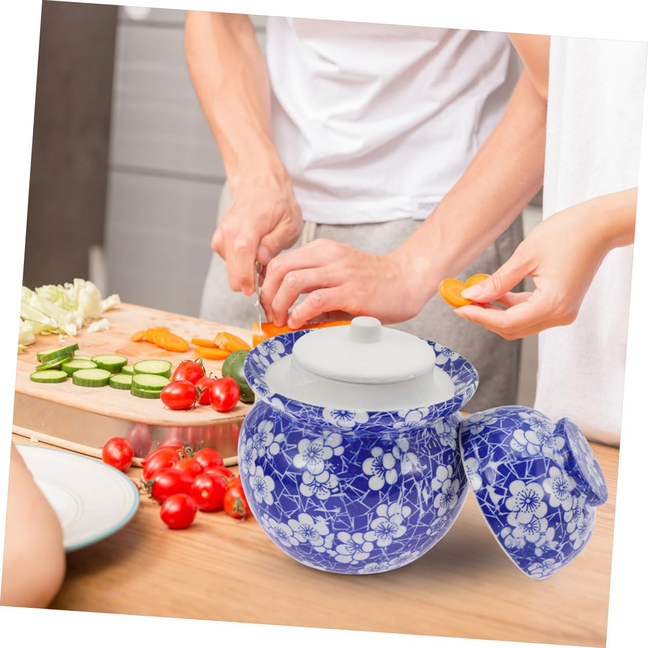 Hemobllo Barattolo senza Sbavature Doppio Coperchio per Sottaceti in Ceramica per Conservazione Alimentare Superficie Liscia Vaso da Cucina