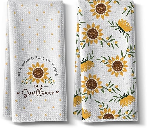 Sunny Sunflower - Divertidas toallas de cocina de 16 x 24 pulgadas, paño de cocina de secado rápido para primavera y verano, toalla de mano