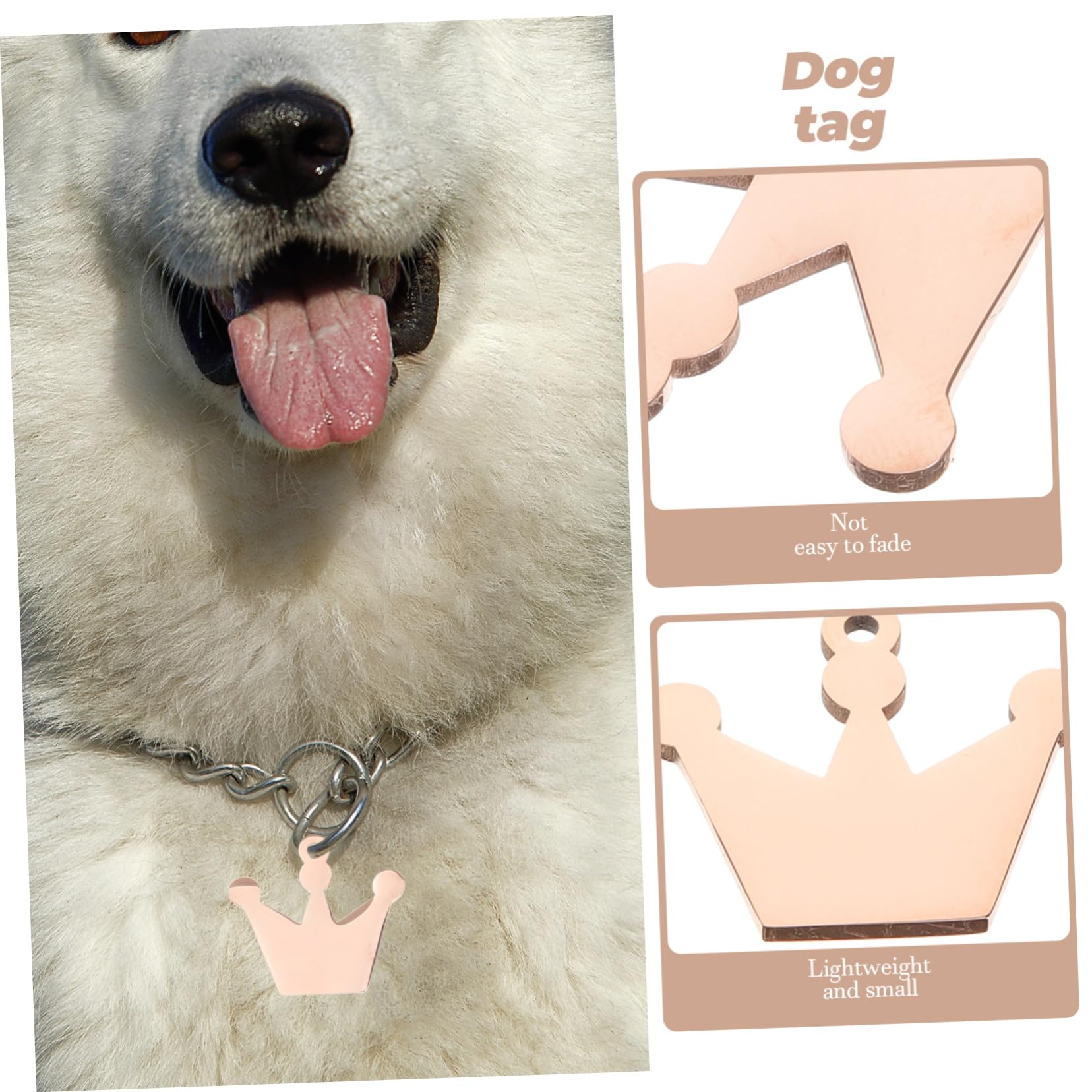 NUOBESTY Pendentif Couronne Ébauches D'étiquettes De Chien Étiquette De Nom De Collier De Chien Plaque D'identification Base De Bricolage Couronne Rose Gold Métal