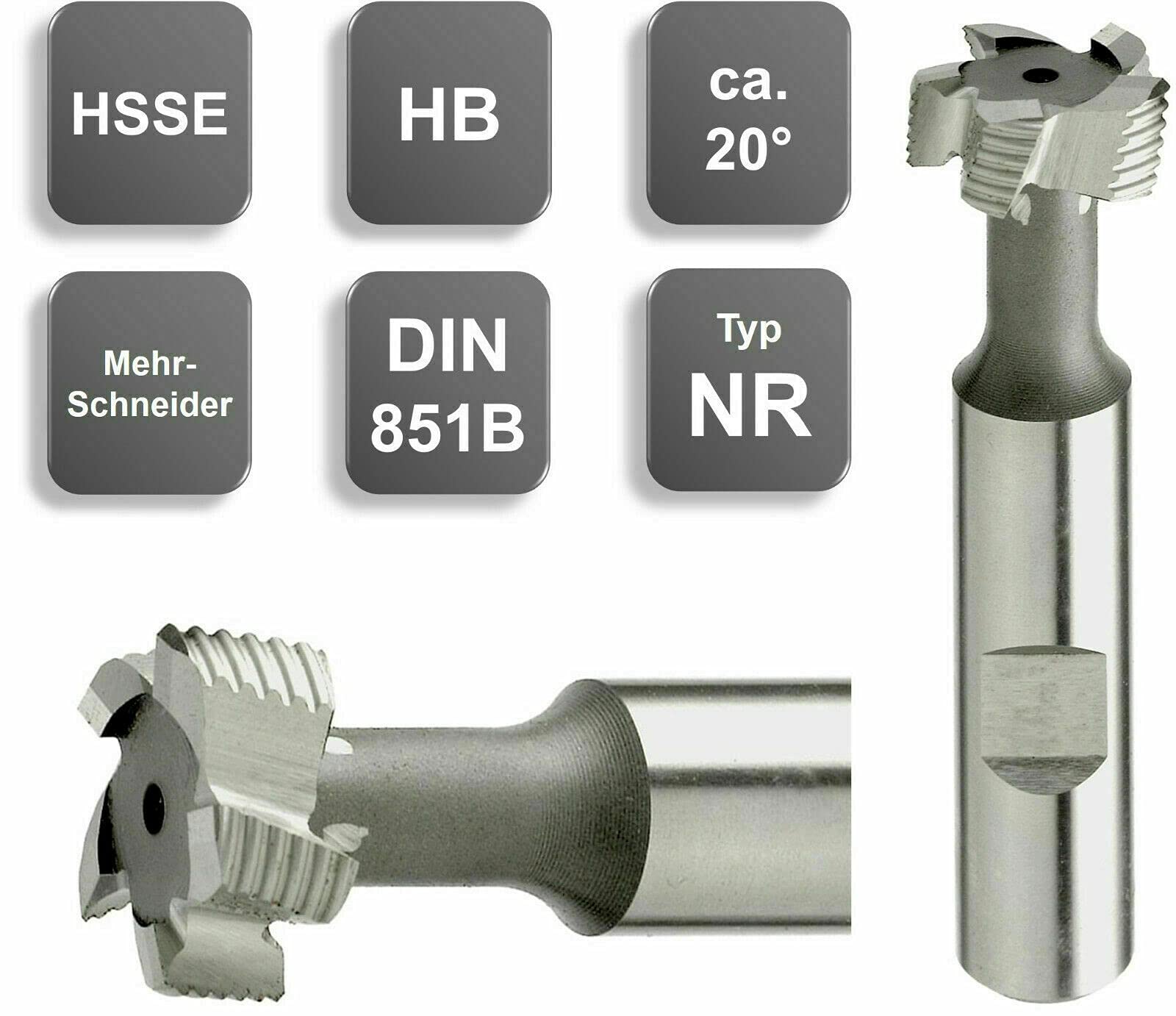 HSSE - Fresa de ranura en T tipo NR 12,5-40 mm para desbaste DIN 851B, Z=6/8 HB, tamaño: 19,0 x 9 x 70 - d2=12 mm Z=6