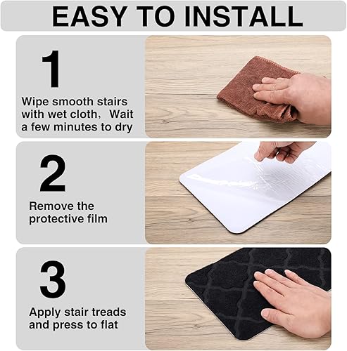 Miniatura 9 de Peldaños de escalera para peldaños de madera, 15 unidades, 8 x 30 pulgadas, alfombras antideslizantes para interiores, para niños, ancianos y Cubo