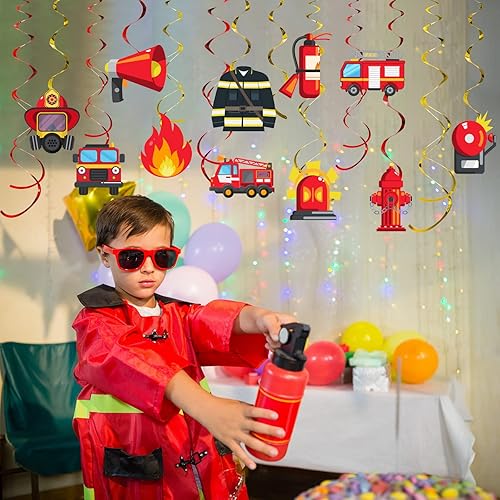 Miniatura 6 de Faccito 30 piezas de remolinos colgantes para camión de bomberos, decoraciones de cumpleaños, bomberos, fiestas, camiones de bomberos, remolinos