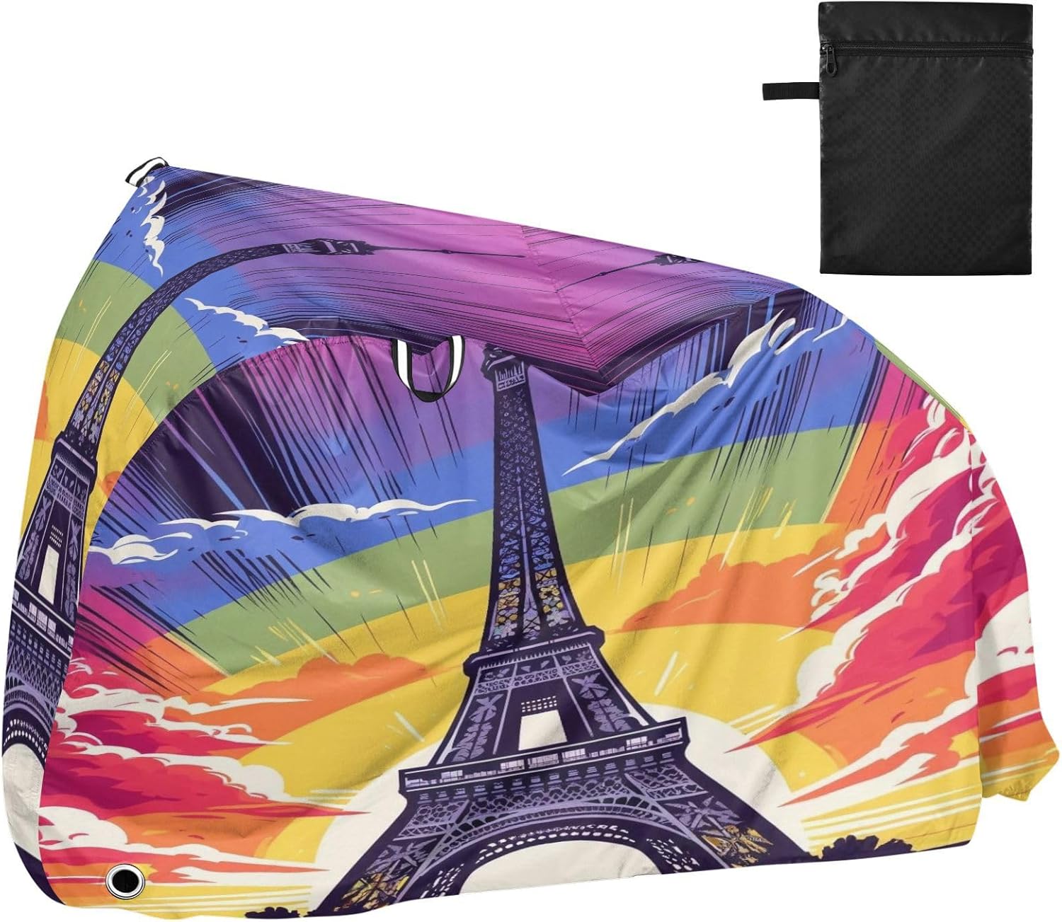 ALAZA Eiffel Tower Sunset Rainbow Bike Cover Waterproof Outdoor Ebike Bicycle Covers Tarp Protection for 1/2 Bikes, Sun UV Dust Wind Proof