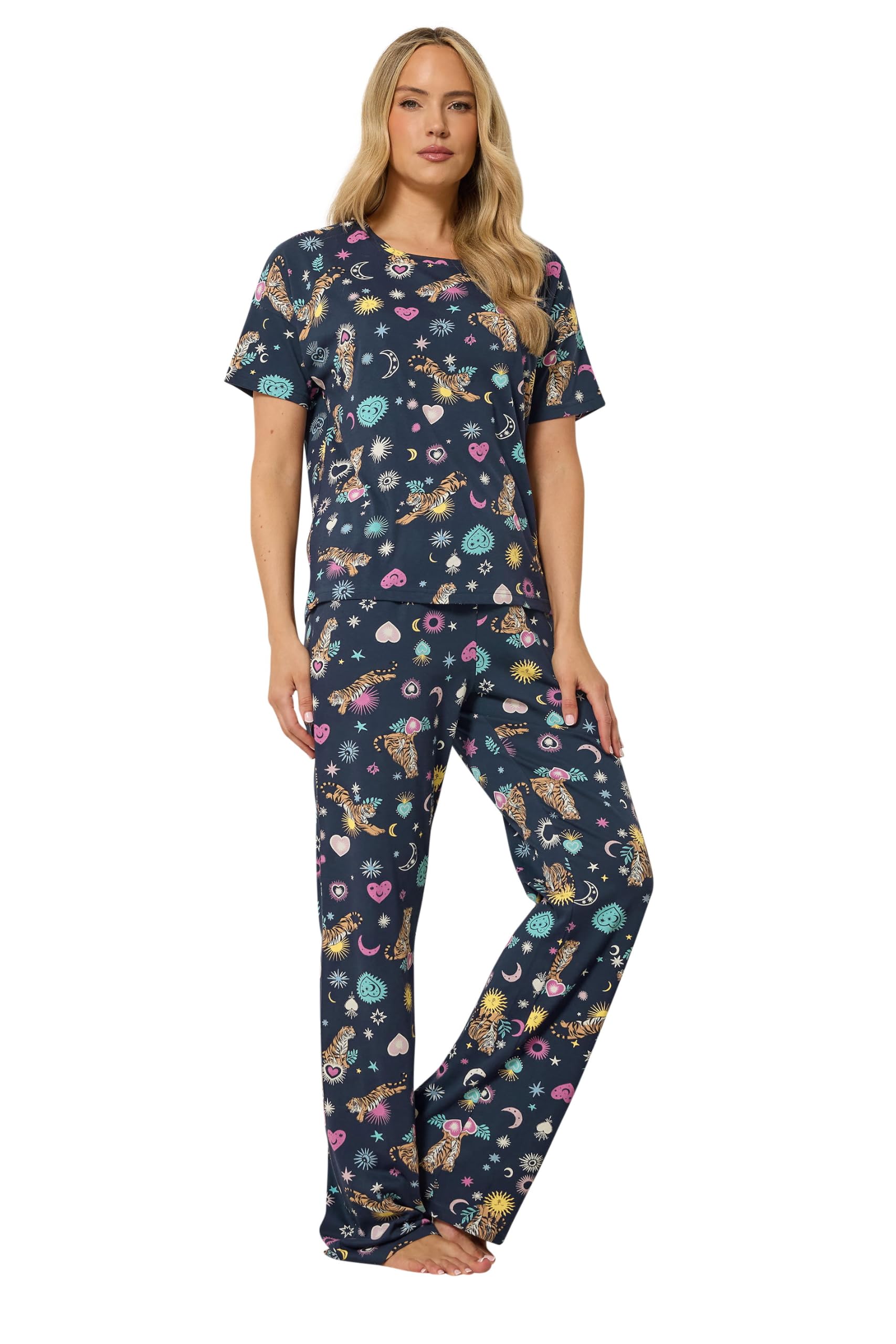 Long Tall Sally Women's Mid Navy Tall Cotton Wide Leg Pyjama Set In | Size: 10/12