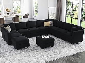 Belffin Modular Sectional Sofa with Ottomans Velvet Oversized U Shaped Sofa Couch with Storage Seats Sofa Set with Reversible Chaise Velvet Black