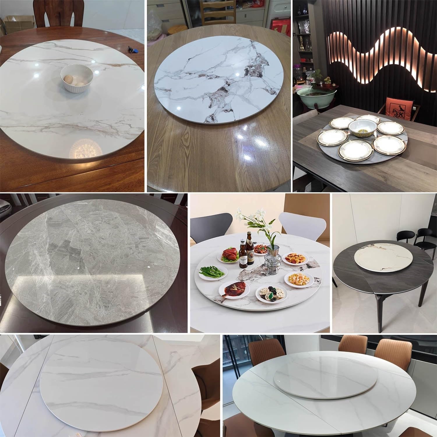 Tocadiscos grande de mármol Lazy Susan de 32 pulgadas, bandeja giratoria de 360° para centro de cocina, mesa redonda resistente, color blanco brillante (80 cm)
