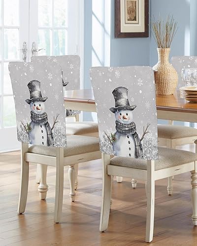 Juego de 6 fundas para sillas de Navidad, diseño de muñeco de nieve gris, para comedor, diseño de bayas de Navidad, fundas extraíbles para sillas de