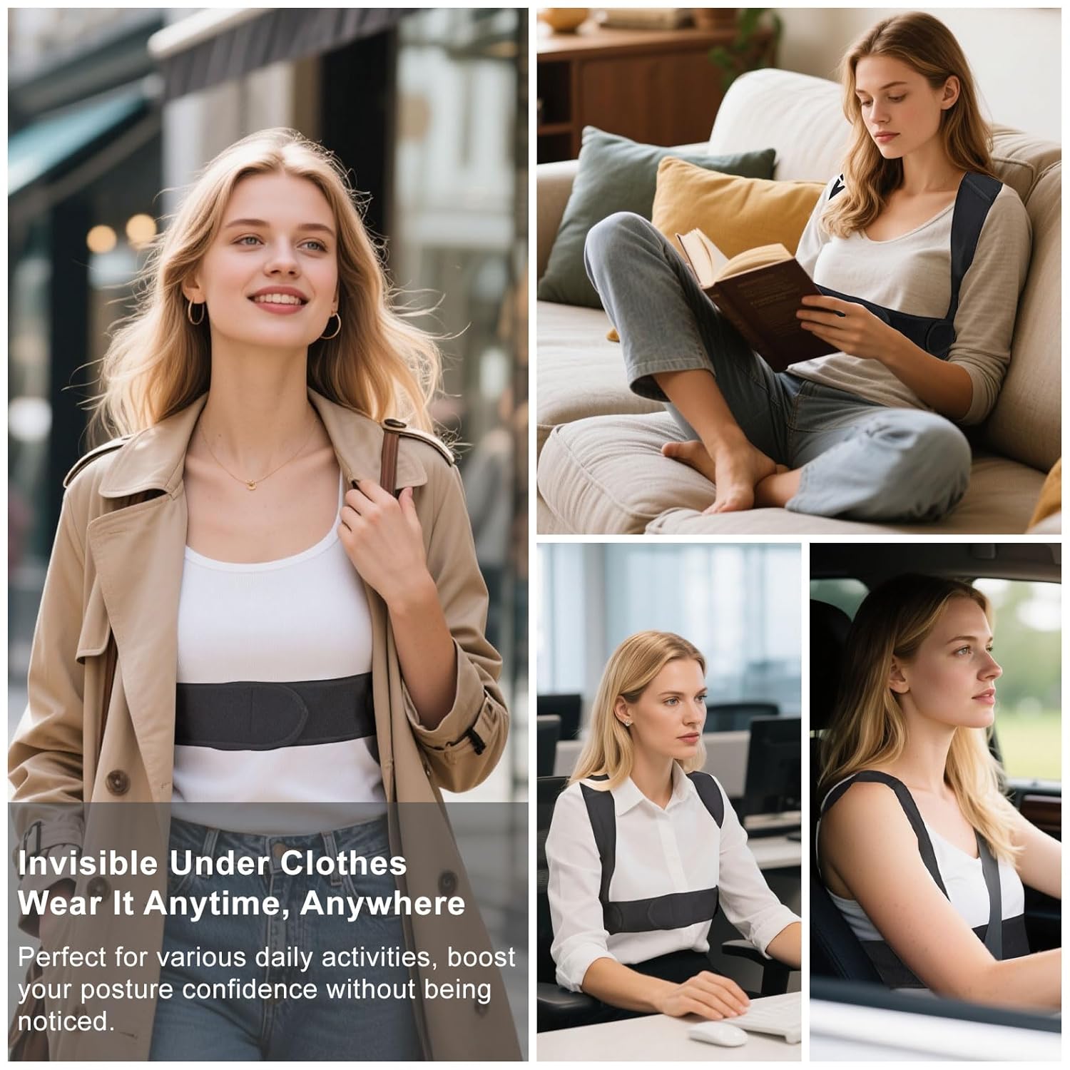 Posture Corrector for Women, Adjustable Back Straightener with Enhanced Support, Invisible Under Clothes, Breathable Upper Back Brace for Neck, Back Pain Relief, Correct Hunchback, Slouching, L/XL