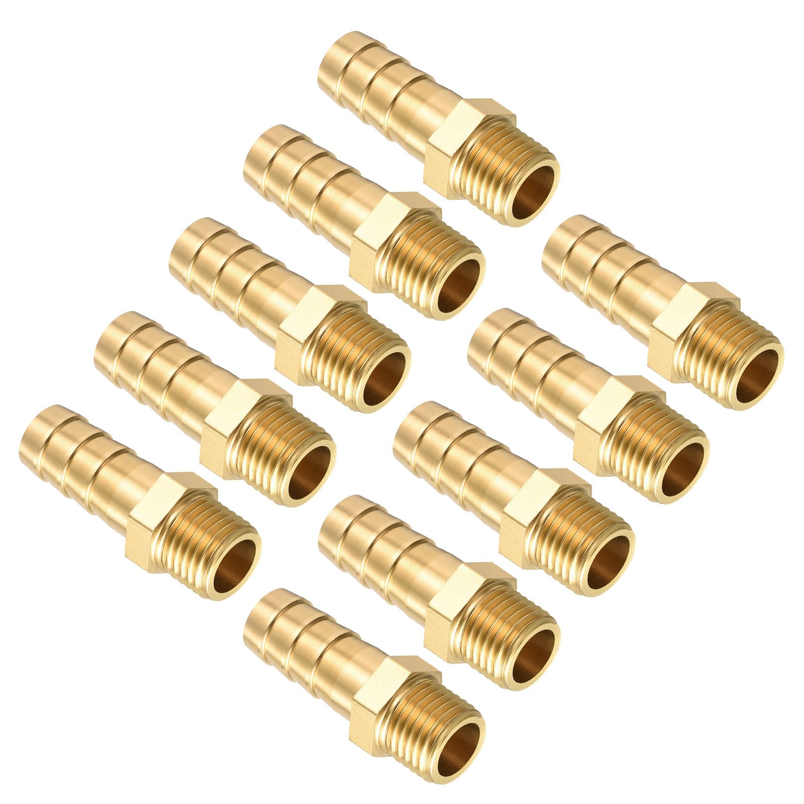 Kozelo Pack of 10 Solid Brass Hose Barb Fittings 10mm Hose Barb to M12x1.25 Male Fittings for Home Machines Massage Bathtubs