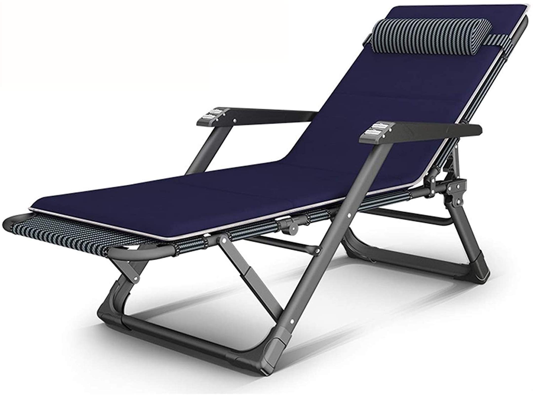 Chaises longues de terrasse exterieure et fauteuil relax pliant avec coussin de nuque