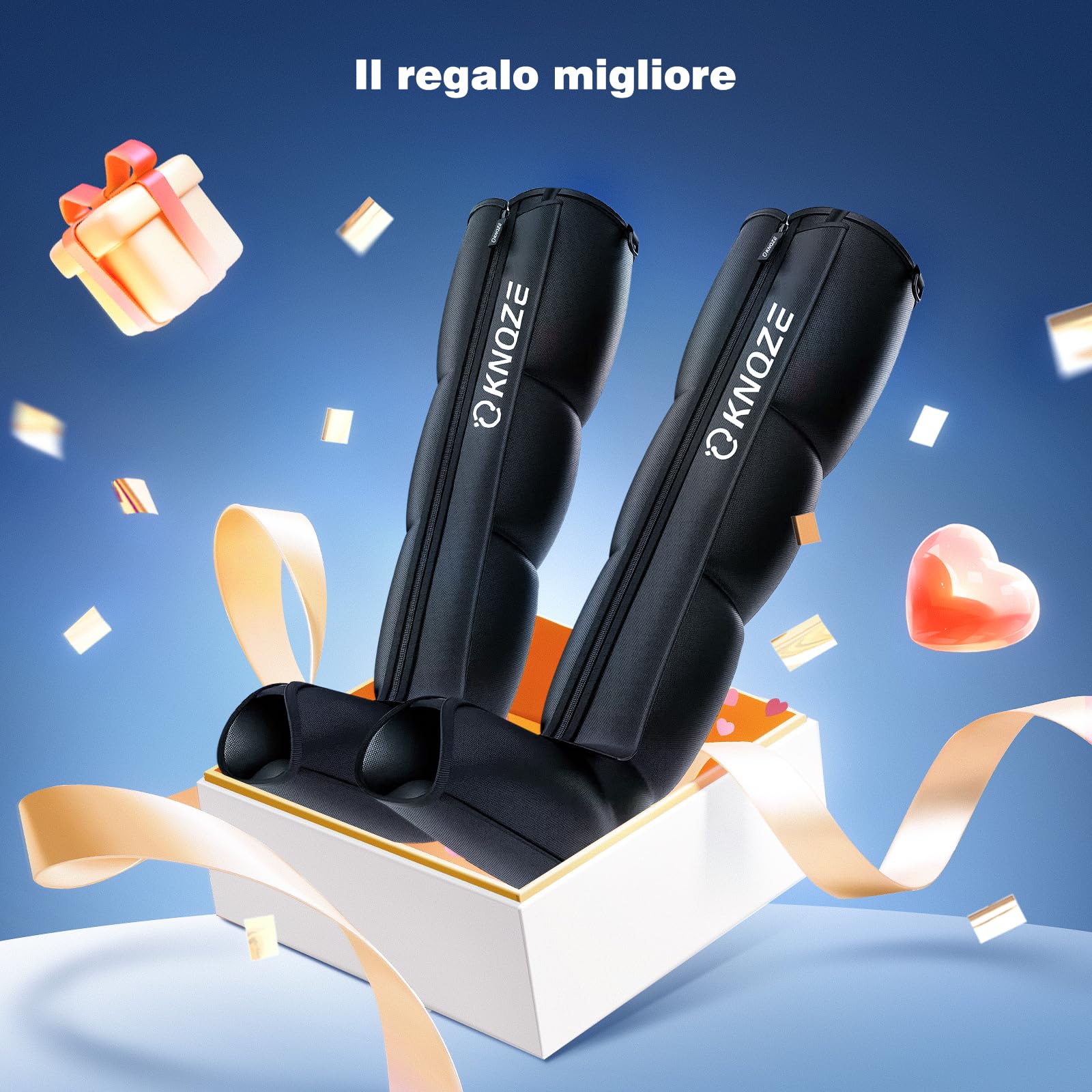 KNQZE Massaggiatore a Compressione per Gambe con 6 Modalità, 6 Intensità per La Circolazione e I Sollievo dal Dolore, Recupero con Compressione dell'aria per un Massaggio Completo delle Gambe