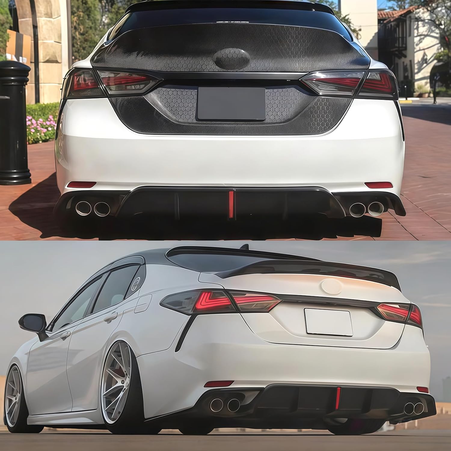 Rear Diffuser Lip with LED for Toyota Camry SE XSE 2018 2019 2020 2021 2022 2023 2024 8th 8.5th Rear Bumper Diffuser+ Corner Extension (Carbon Fiber Print)