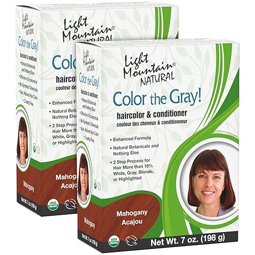 Light Mountain Henna - Tinte y acondicionador para el cabello, color gris Tinte para el cabello caoba para hombres y mujeres, 2 pasos sin químicos,
