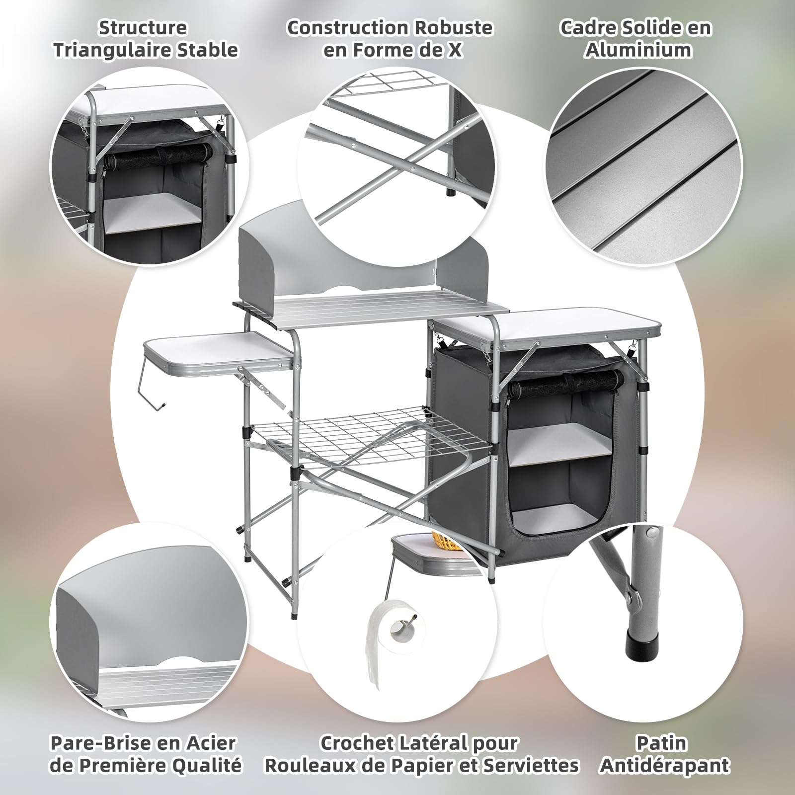 GYMAX Armoire de Camping Pliable avec Cadre en Aluminium, Pare-Brise