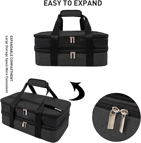 Miniatura 5 de Cazuela aislada, portador de cazuela para alimentos calientes o fríos, bolsa transportadora de platos expandible, bolsa portátil para tartas, bolsa