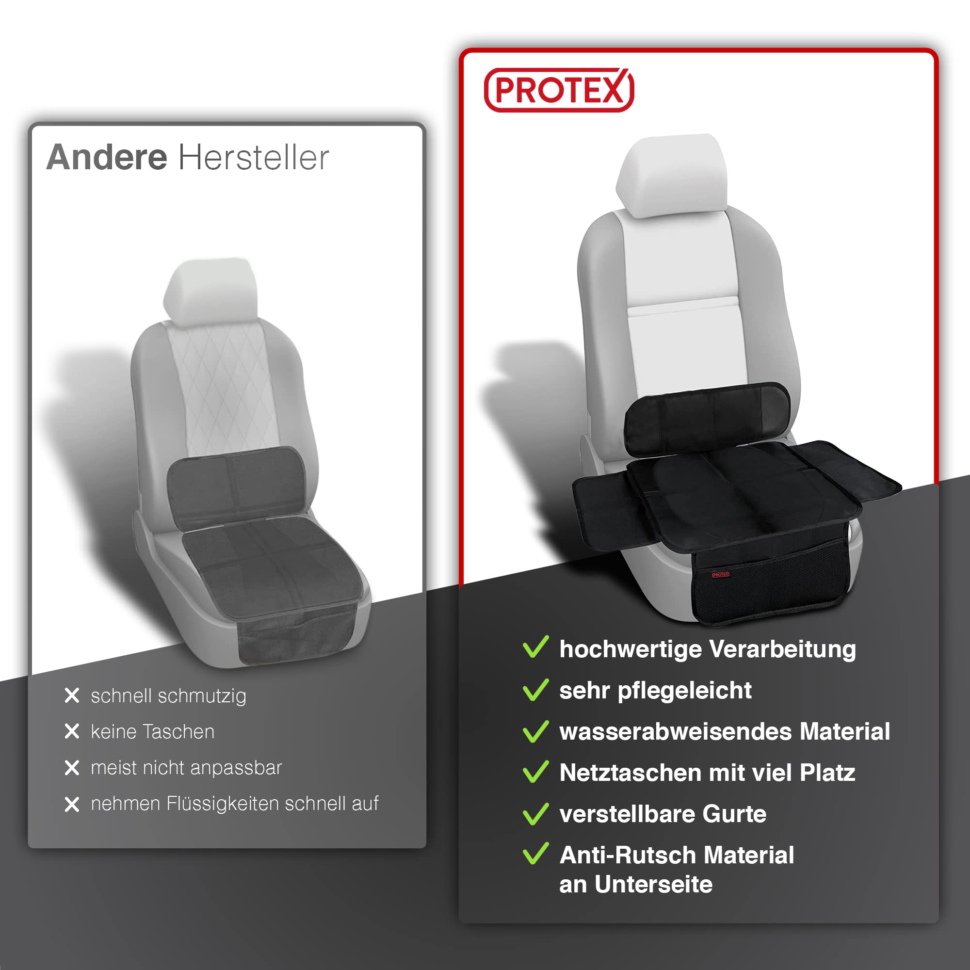 PROTEX Podkładka pod fotelik dziecięcy [Zwycięzca testu 2025] Kompatybilna z systemem mocowania Isofix | Tkanina z poliestru odpychająca wodę z wyściełaną powierzchnią siedziska | S