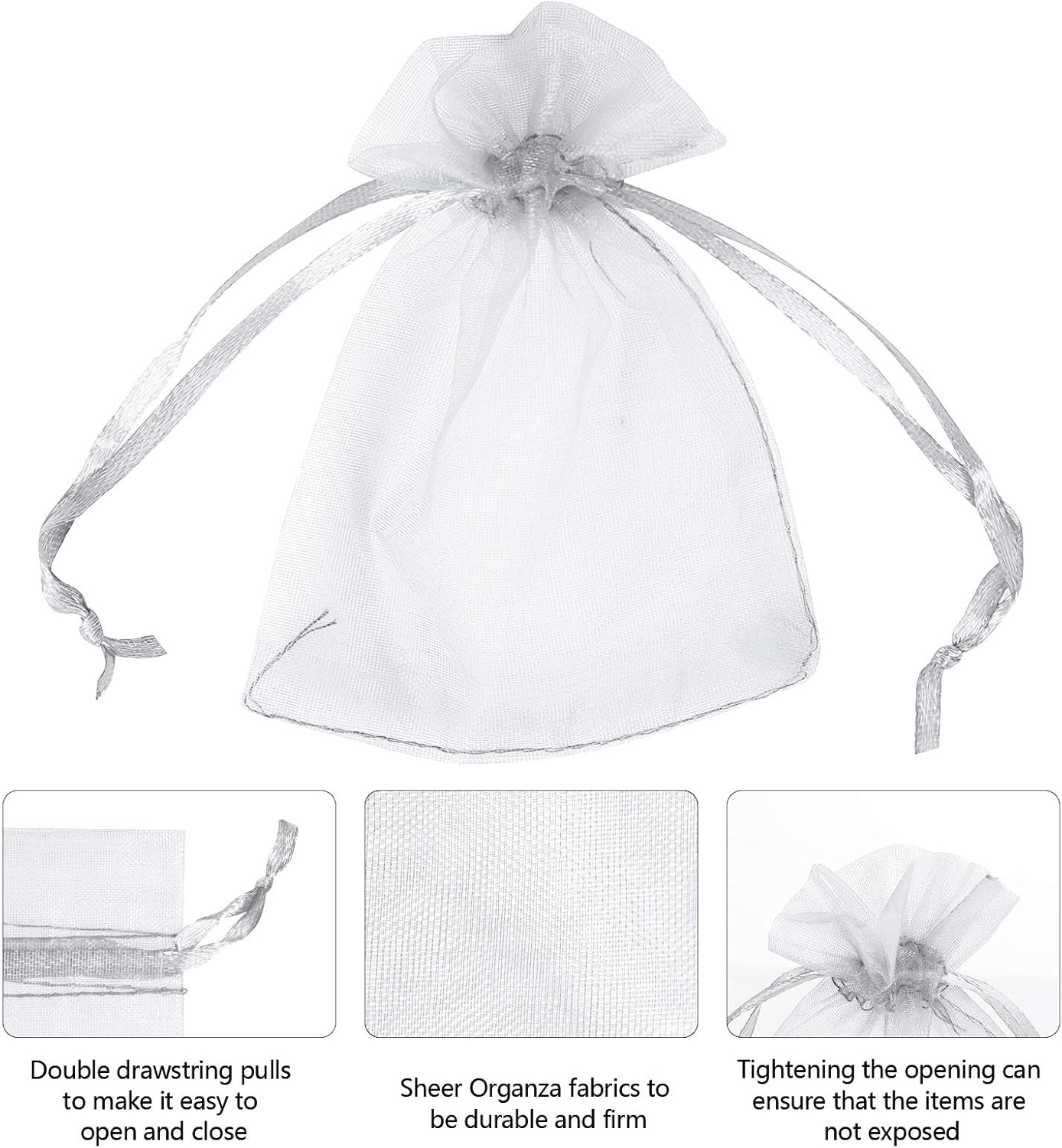 Flash Deals - 60% OFF Boshen 100/200PCS Organza Gift Candy Sheer Bags Mesh Jewelry Pouches Drawstring Bulk for Wedding Party Favors Christmas 3x4 5x7 (3 X 4(200PCS), White)