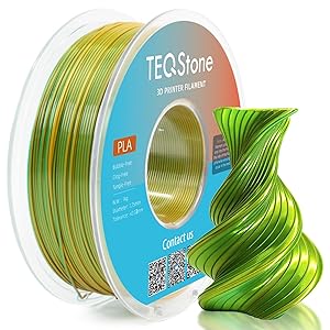 TEQStone Dual Color Silk PLA Filament 1.75mm Yellow Green 1KG, Shiny High Gloss Finish, Seamless Color Transition, Neatly Wound, Accuracy +/-0.02mm Vacuum Packaging