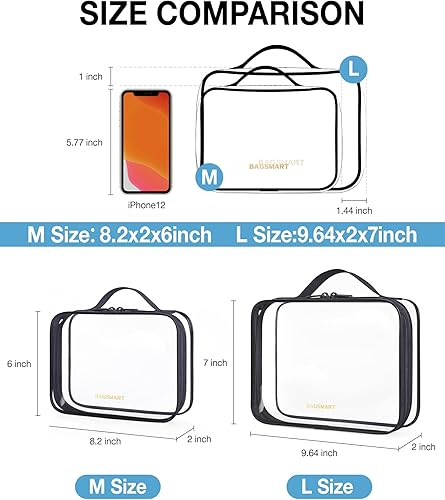 Miniatura 3 de BAGSMART Bolsa de aseo aprobada por la TSA, organizador de cosméticos de maquillaje transparente, bolsa de viaje de tamaño de cuarto de galón para