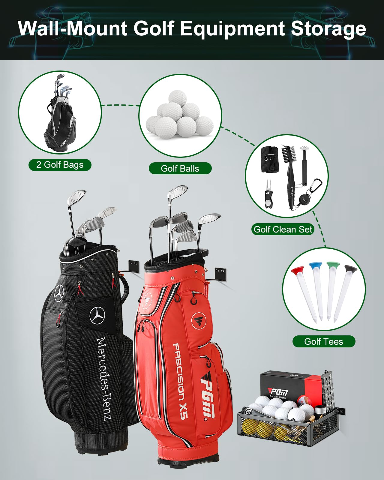 Amazon | Rackgolfic ゴルフバッグオーガナイザー ガレージ 壁取り付け