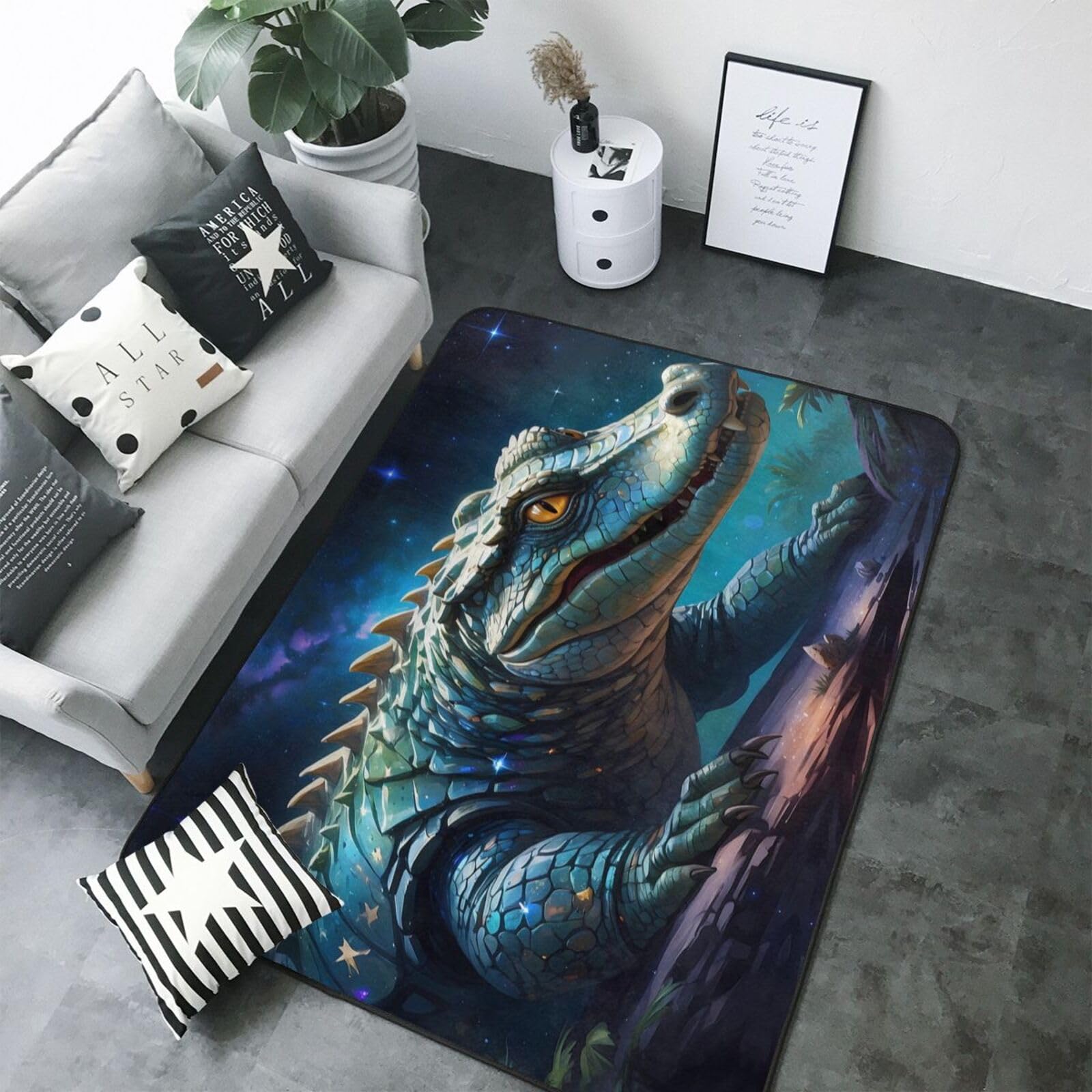 Tapis lavable et antidérapant crocodile grand tapis de salon 203x147 cm