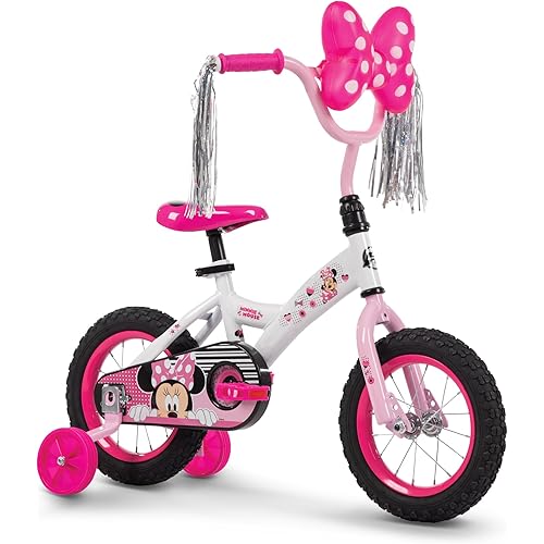 Huffy Disney Girls' Bikes, 12/16 Inch Sizes, Ages 3+ Years Old, Disney Princess, Minnie Mouse, Frozen Bicycles, Characters, Removable Training Wheels, Streamers, Easy Assembly, Durable, Safe