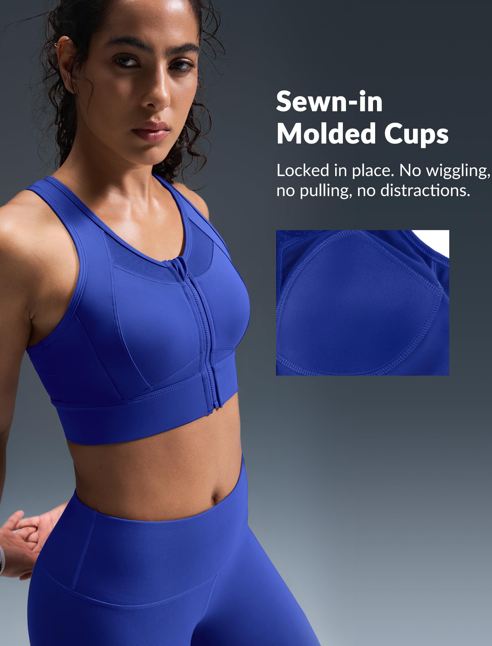 Yvette High Impact Sports Bras for Women Large Bust Zip Front Closure Sports Bra High Support for Running Workout