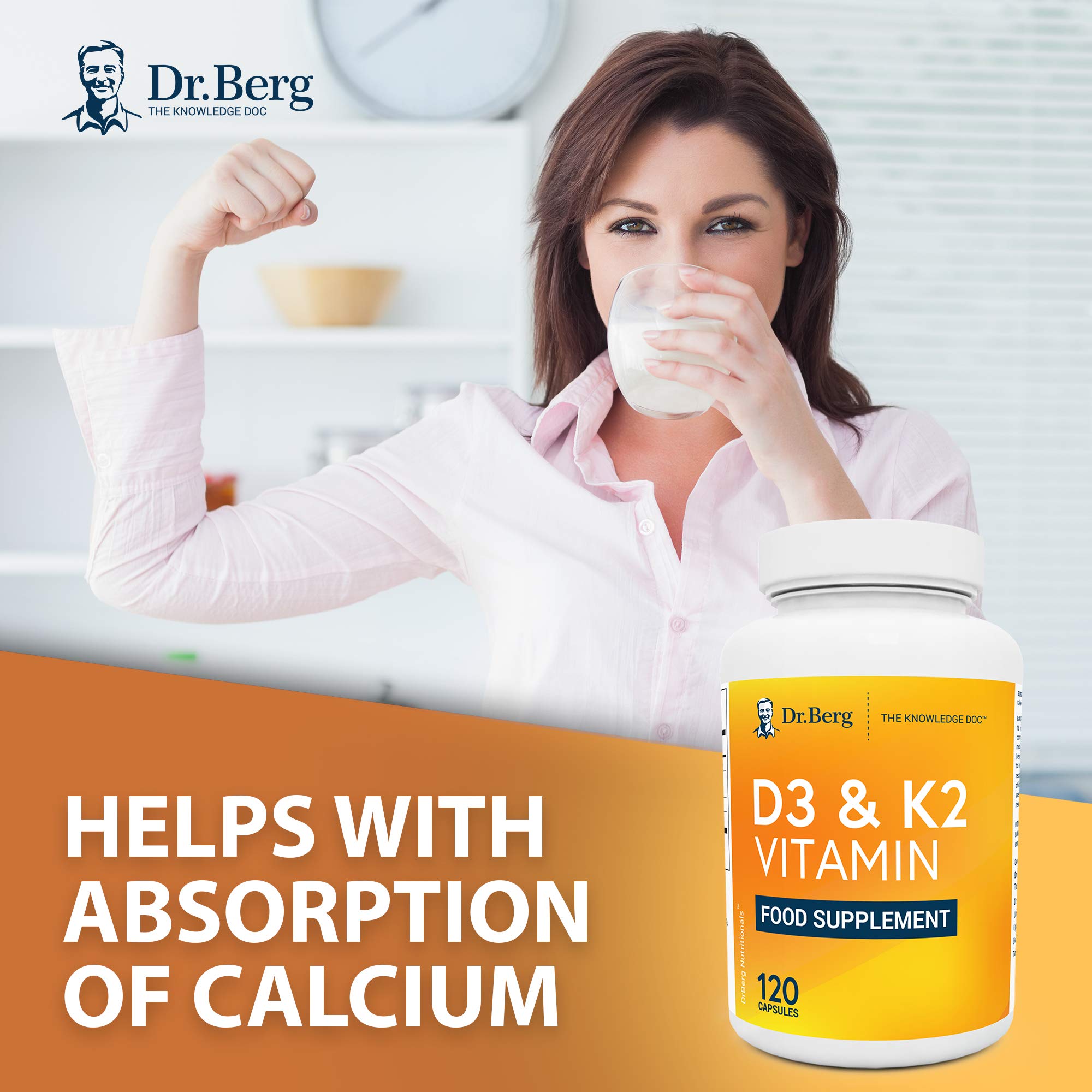 Dr. Berg's D3 & K2 Vitamin D3K2 Supplement for Normal Joints, Bone & Ligaments Support 2000