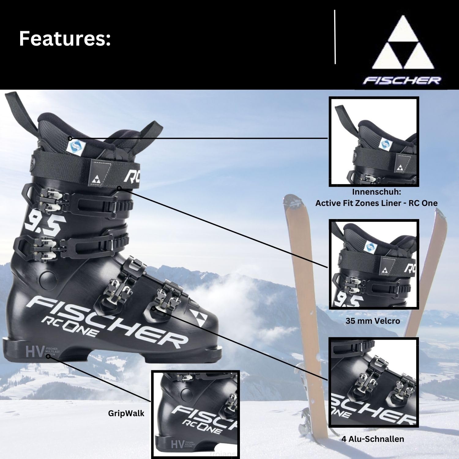 Fischer Damen Skischuhe Skistiefel Alpinskischuhe Alpin-Skistiefel Alpinstiefel für Frauen RC One 9.5 - Flex 95 - GripWalk - Allmountain - für Anfänger und fortgeschrittene Fahrer