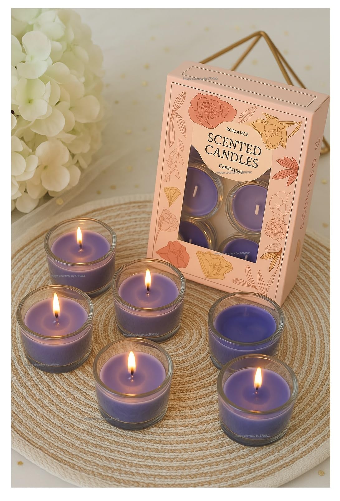 SPHINX Candles for Decoration|Soy Wax Scented Candles Votives 6 Pieces Gift Set- for Home Decoration,Table Centerpiece,Dinner,Diwali,Wedding,Church,Festival,Party Decor- (Lavender (Purple))