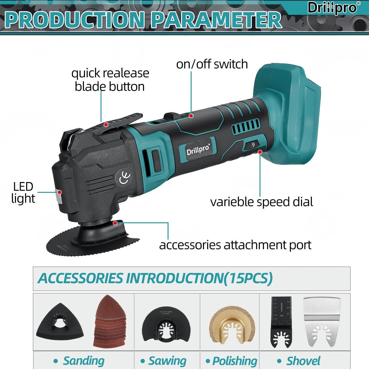 Electric Cordless Oscillating Multi-Tool Bare Metal Machine Without Battery with Plastic Box and Accessories