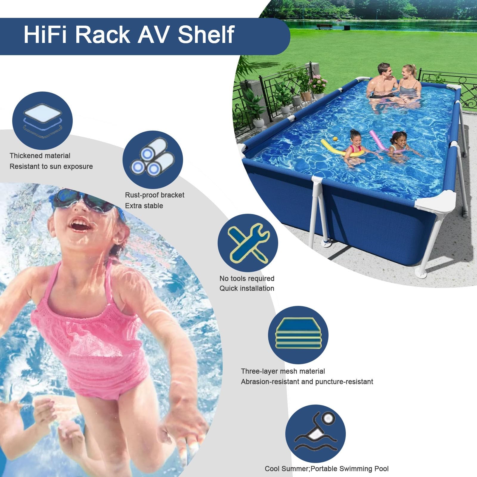 Piscina Rectangular Con Estructura Metálica 120-400 Cm Piscina Con Estructura Para Exteriores Piscina Elevada Con Estructura Piscina Con Estructura De Acero Y Paredes Laterales(120*92*33cm)