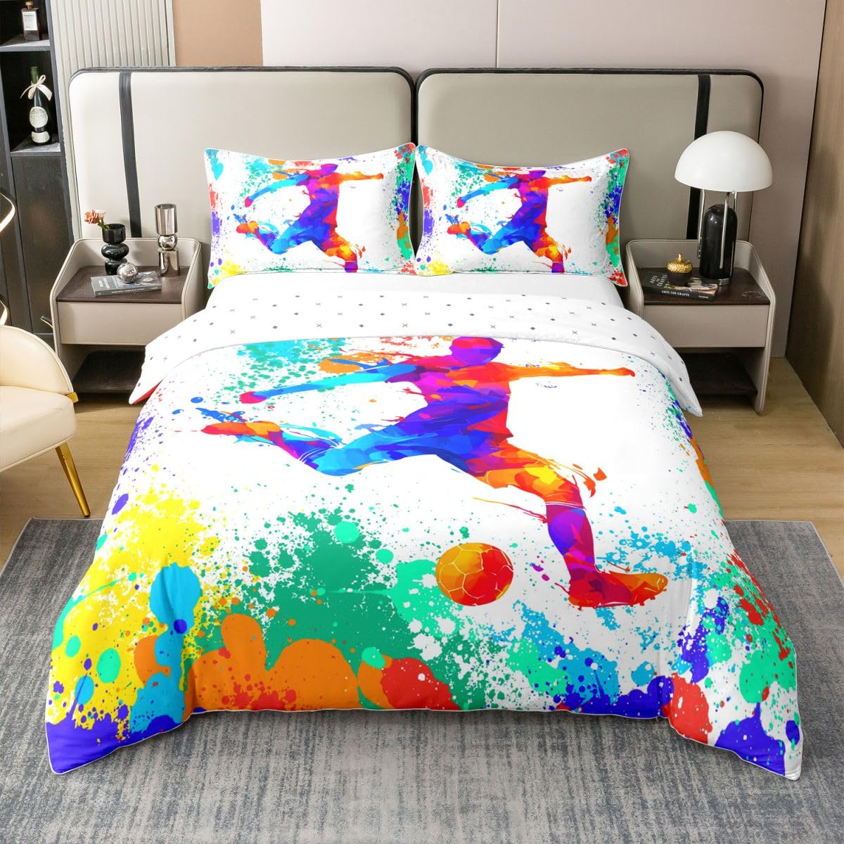 Homewish Piłkarz pościel podwójne łóżko zestaw piłka nożna bawełna poszwa na kołdrę graffiti piłka sport gry poszwa na kołdrę wielokolorowe pociągnięcia pędzlem rozpryski farby zestawy łóżek