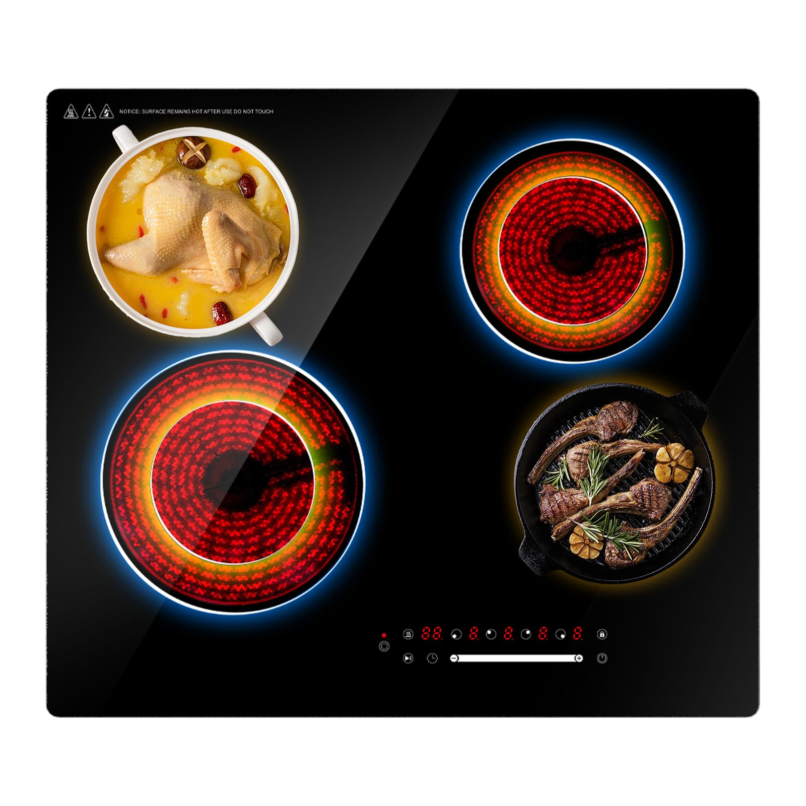 4-Zone Electric Ceramic Hob 6700W, Built-In Touch Control Cooktop, Universal Cookware Compatibility, Black Glass, Timer, Child Lock,Touch Control Electric Ceramic Cooktop — view 13