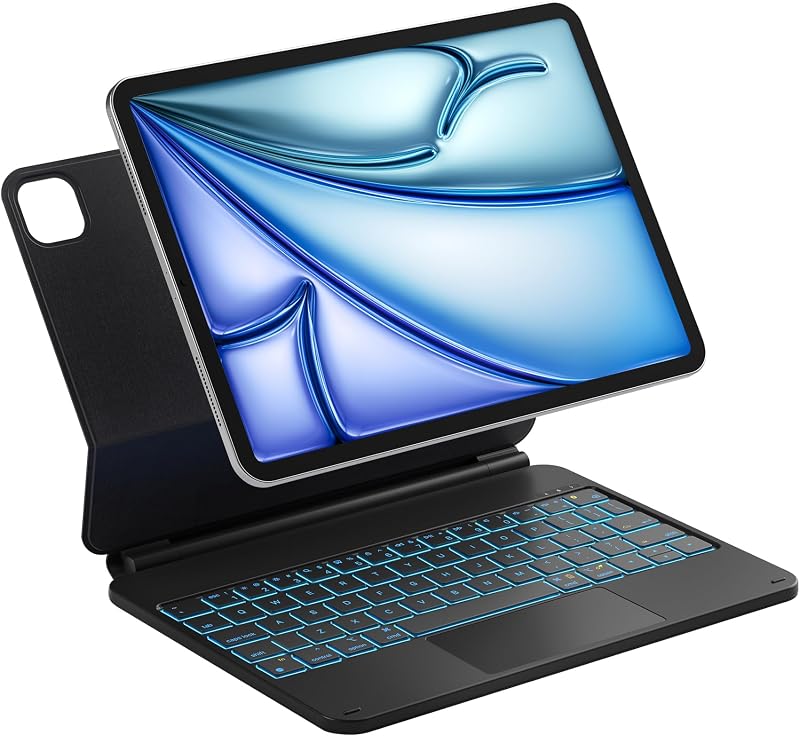 Inateck for iPad Air 11/Pro 11 Inch Case with Keyboard, Floating Cantilever | For Air 11" M4/M3/M2, Air 5/4, Pro 11" 1-4 Gen, 7-Color Backlit, Trackpad, Magic Style Cantilever, NeoMagic SE, Black