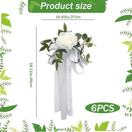 Miniatura 6 de Decoraciones de pasillo para ceremonia de boda, 6 piezas de rosas artificiales para decoración de pasillo de boda con cintas, decoración floral para