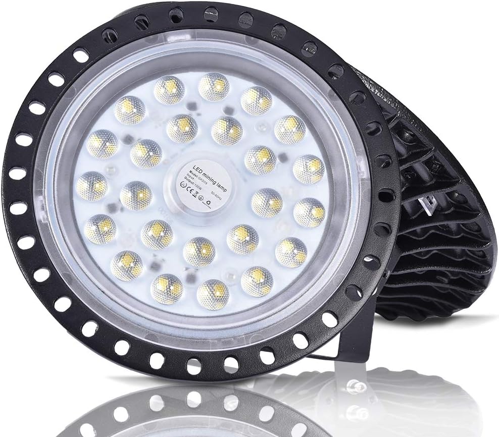 UFO LED High Bay Light, 6000-6500K, IP54, Waterproof Dust Proof, Warehouse LED Lights High Bay Lighting for Garage, Factory, Gymnasium, Basement, Parking（Newest Design ）… (100W)