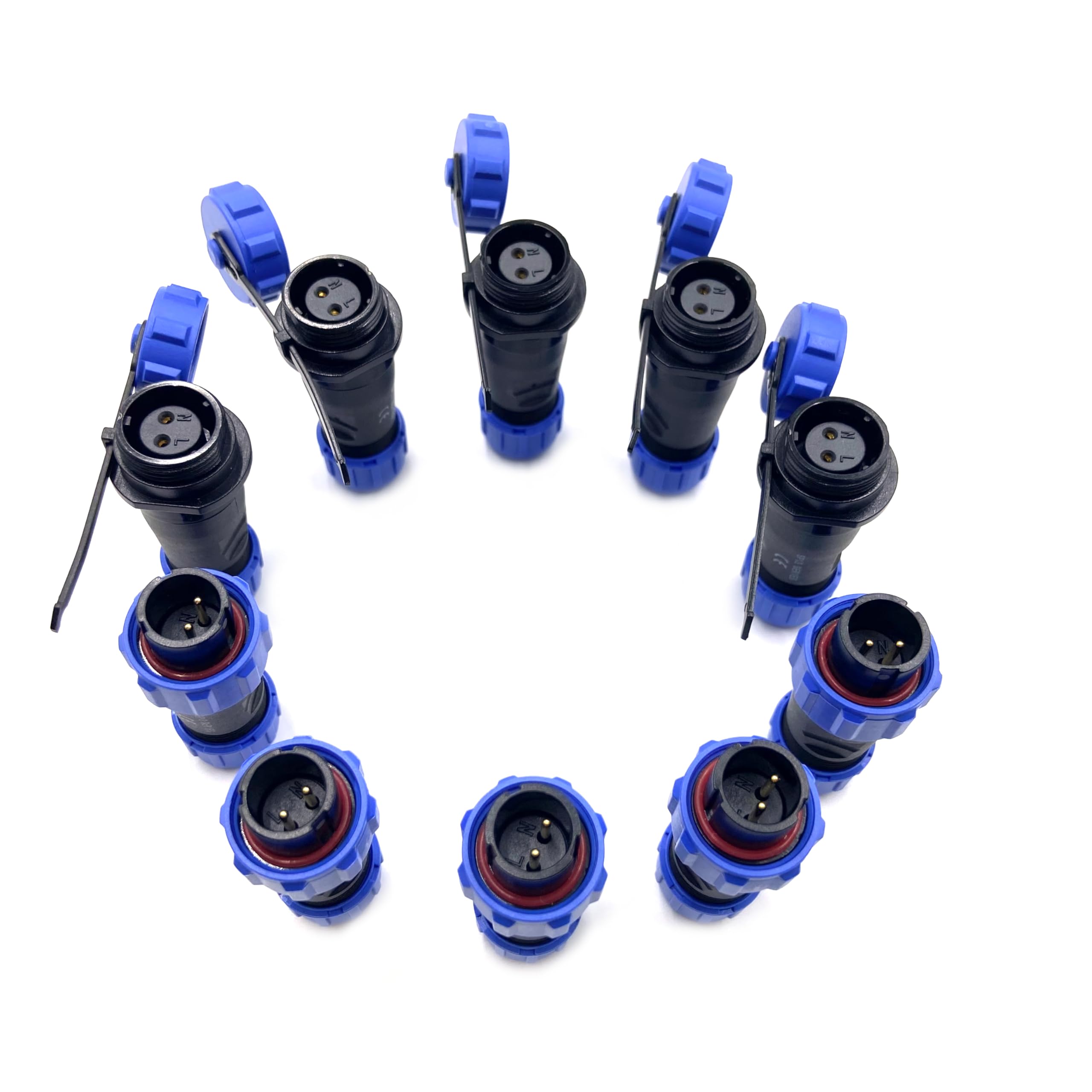 5 conectores de aviación SP13 de 2 pines, IP68 de 2 pines, sin soldadura, conector de aviación impermeable para lámparas exteriores, utiliza 250 V 13 A (cable de 14 AWG engarzado)