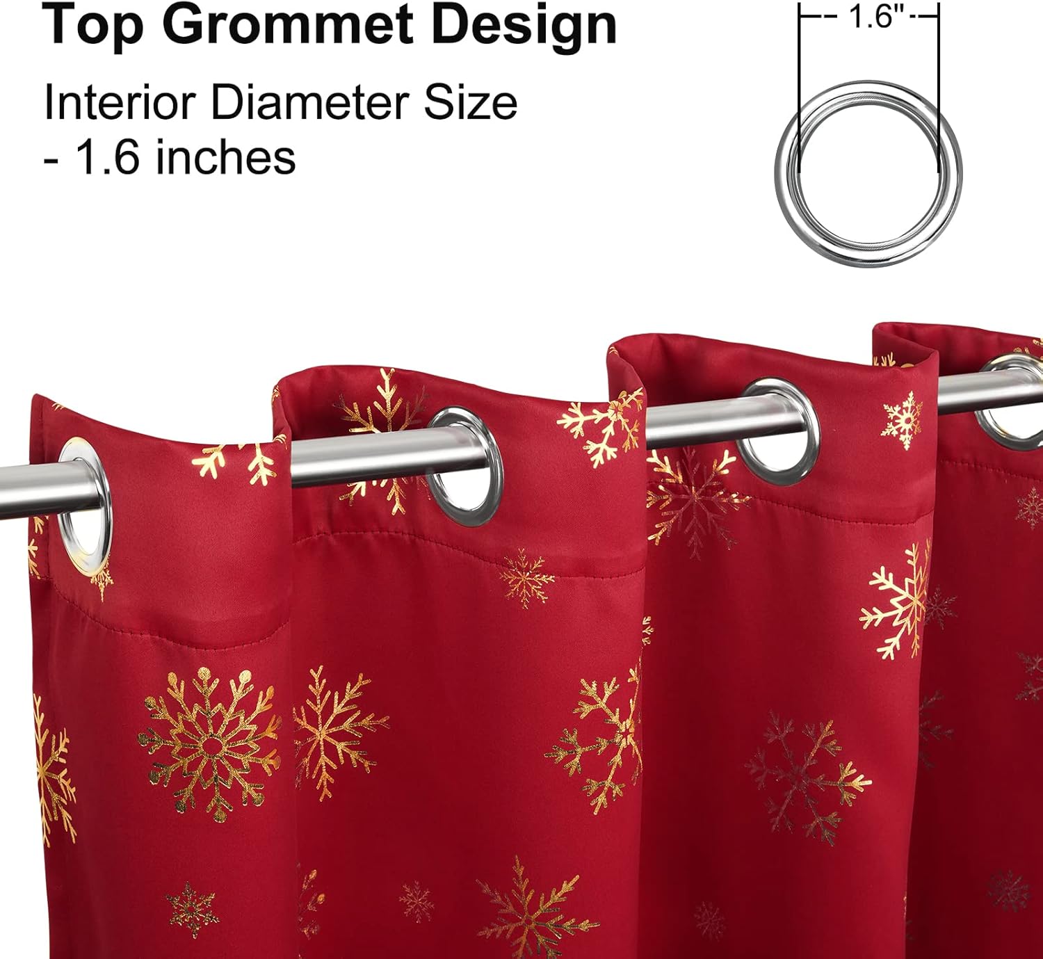 FRAMICS Gold Snowflake Foil Print Christmas Curtains, Thermal Insulated Blackout Curtains for Living Room and Bedroom, Christmas Grommet Window Curtains Drapes, 52" x 84", Red, Set of 2 Panels