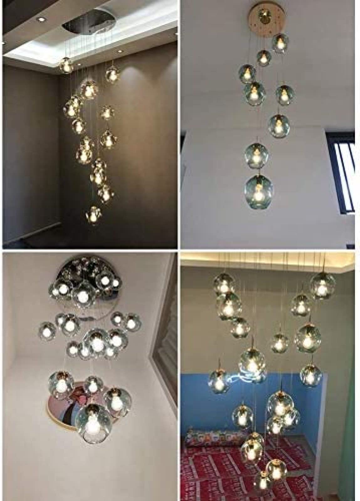 Lámpara Colgante de Techo con Forma de Gota de Lluvia y Globo de Vidrio soplado a Mano, 12 Luces, Altura Ajustable, Casquillo E27, Ideal para Comedor, Sala de Estar y Cocina. Longi