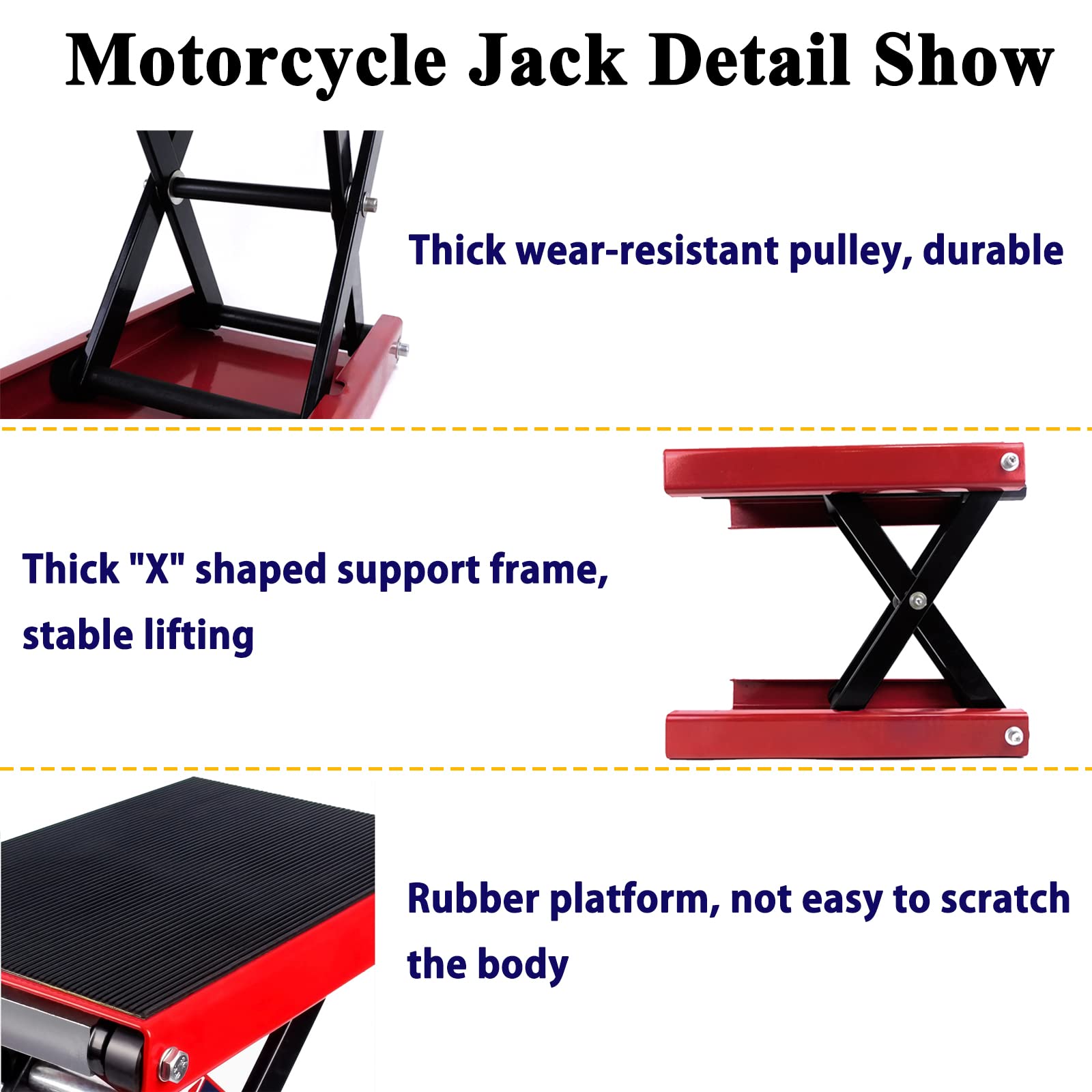 Elevador de tijera para motocicleta de 1000 libras, mesa de soporte de elevación ajustable para motocicleta, taller de gato elevador de reparación de motos de hierro resistente, estante de soporte