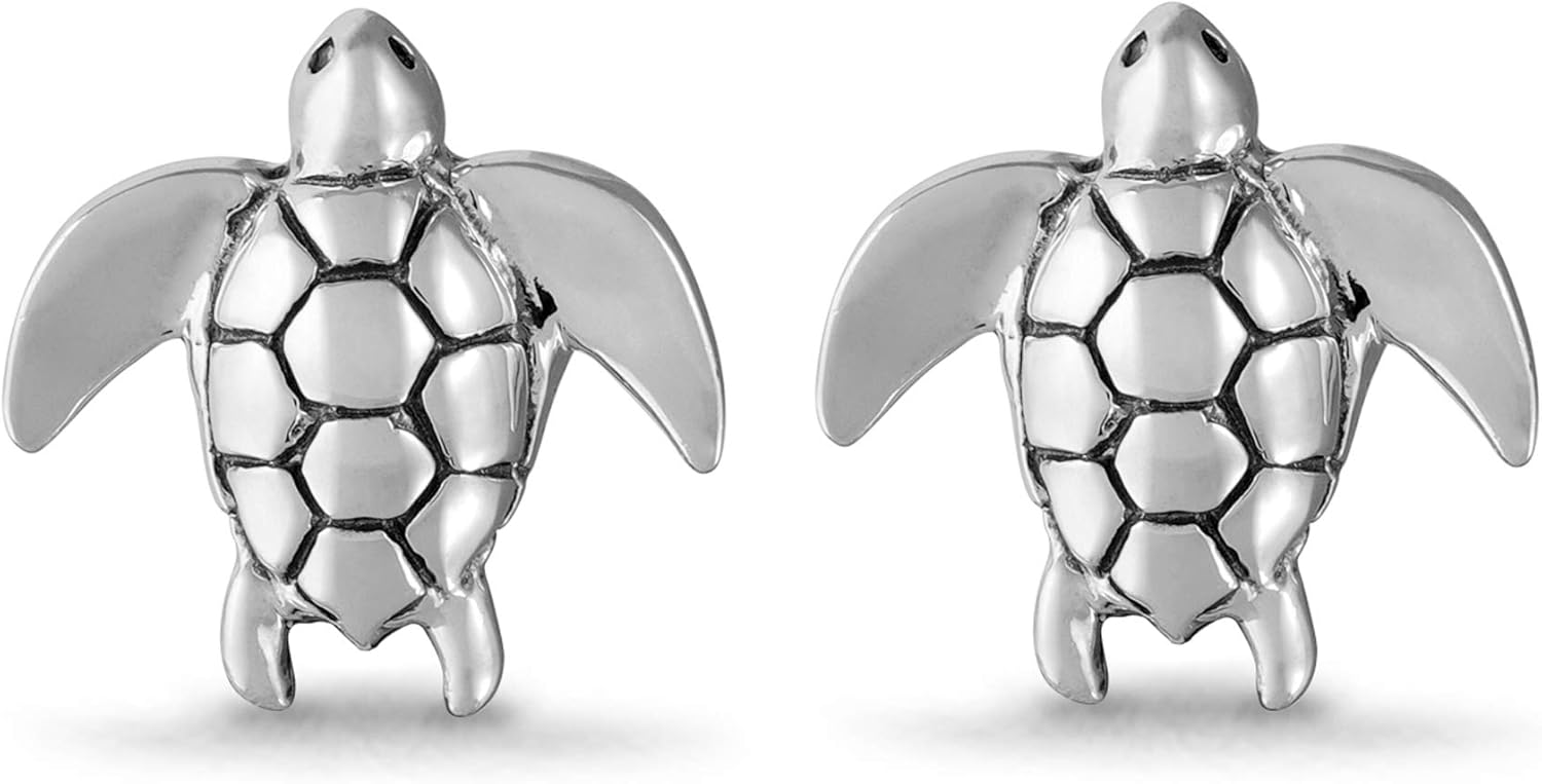 Boma Jewelry Sterling Silver Sea Turtle Animal Stud Earrings