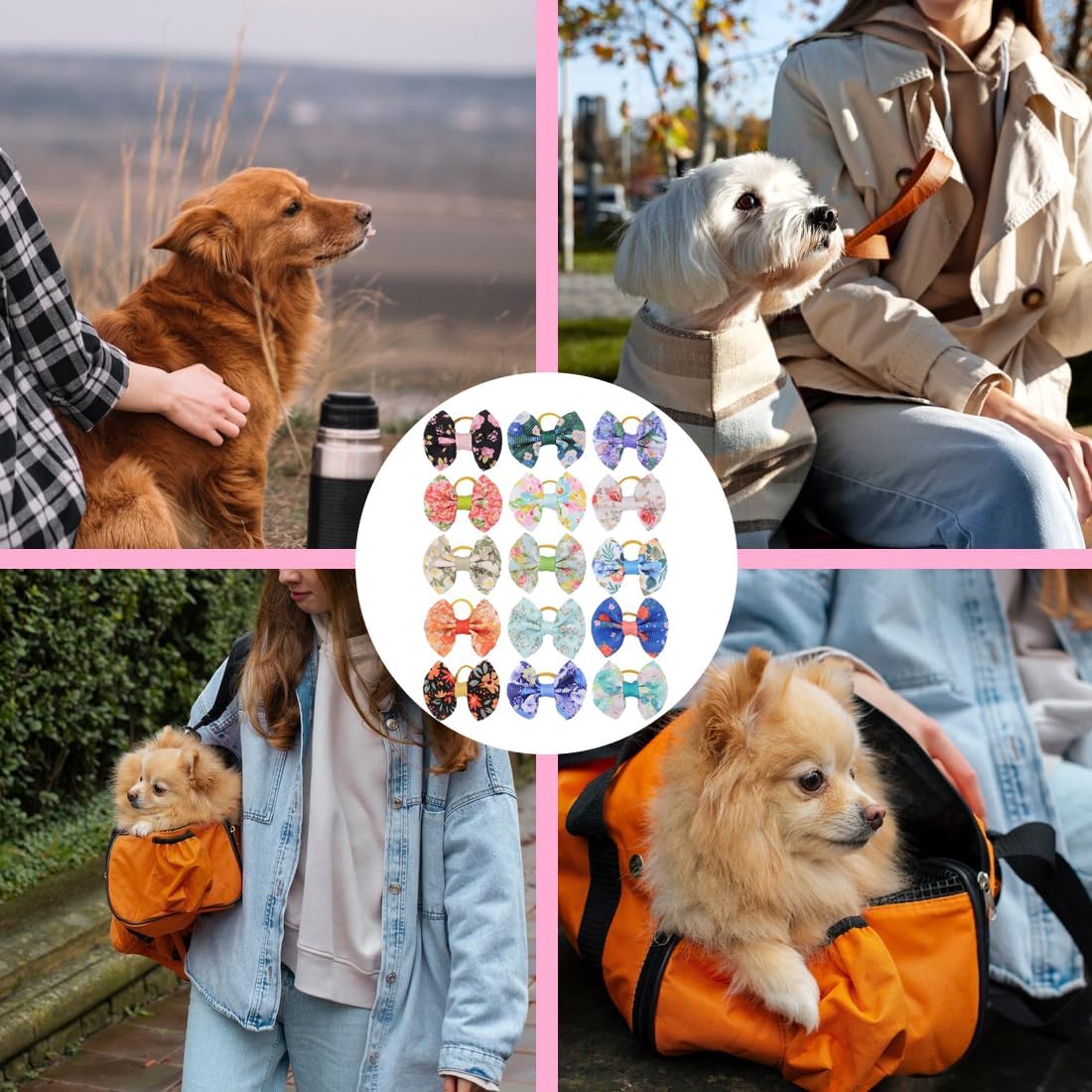 20 Pieces Dog Hair Ties with Elastic, Hair Accessories for Dogs, Bow for Long Hair, Small Dog, Cat Puppy (Random Pattern), multicoloured, A 7