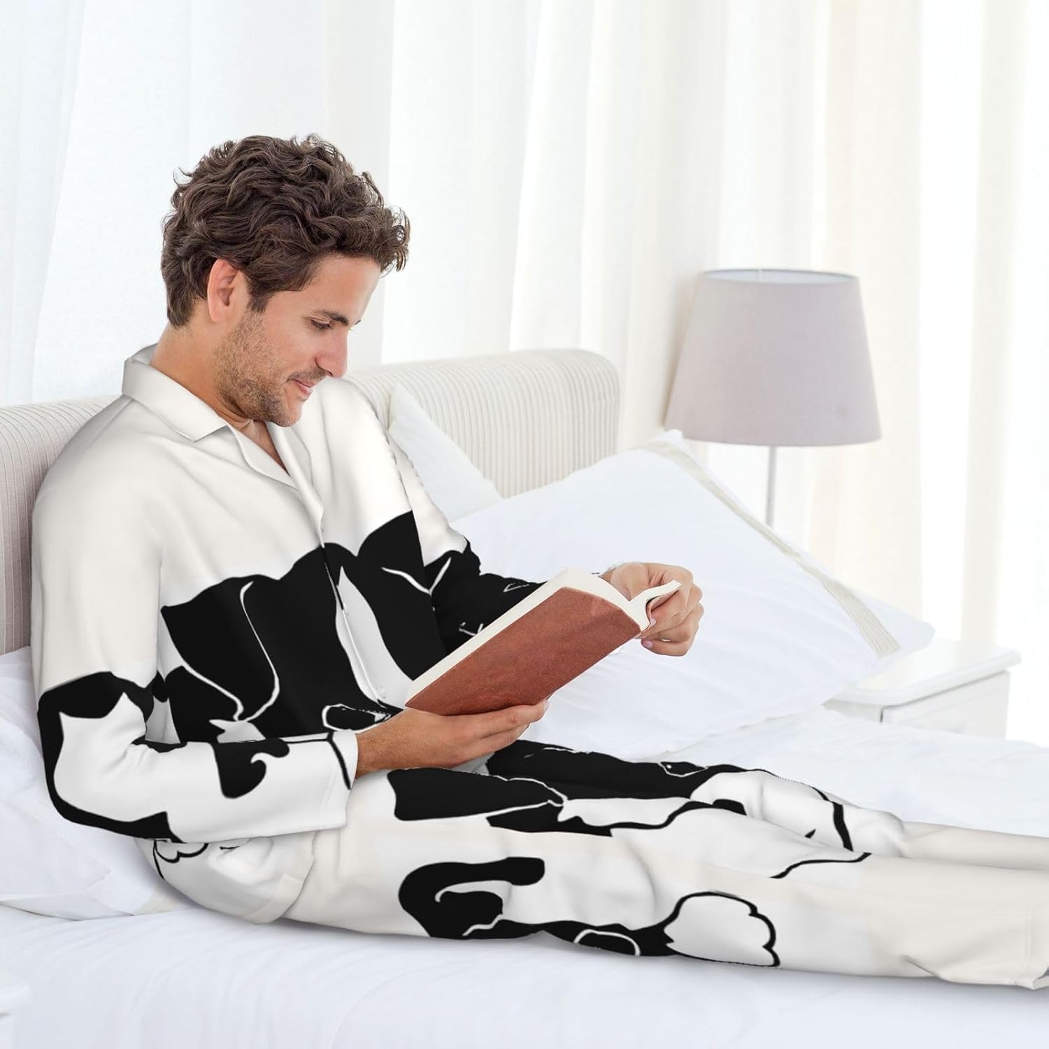 ボストンテリアフレンチブルドッグ パジャマ メンズ 長袖 前開き上下 セット 春 夏 秋 ルームウェア 快適 吸汗 通気