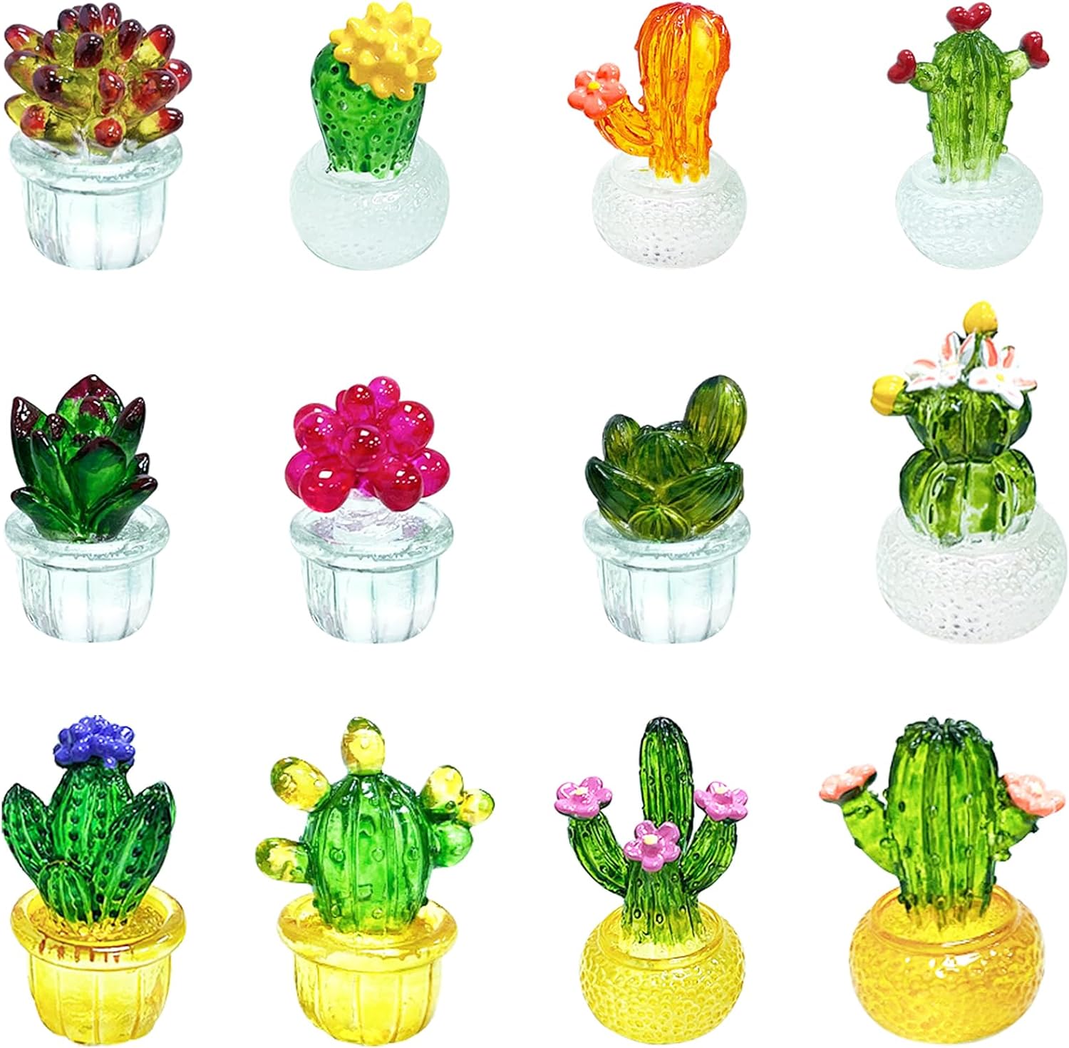 ONEST 12 Pieces Crystal Miniature Cactus Figurines Handmade Art Cactus for Home …