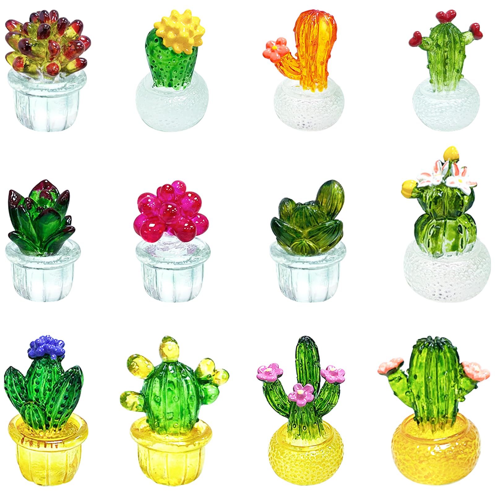 Cactus miniatures en cristal soufflé fait main ONEST lot de 12 pièces décoration